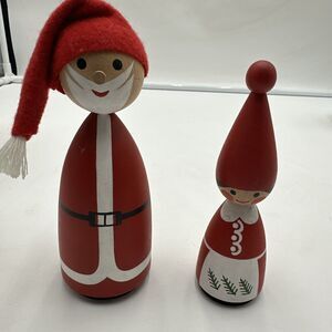 2 Danish Design Wood Christmas Figurine Denmark Mulle Design Handmade Santa